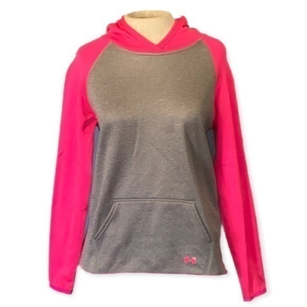 Under Armour sweatshirt, kangaroo pocket, hoodie, gray and hot pink